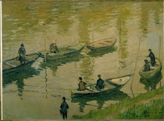 Grupo de pescadores no Sena perto de Poissy