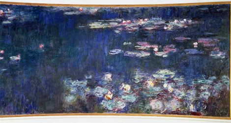 Nenúfares, reflexos verdes, díptico direito. Pintura de Claude Monet (1840-1926), 1914-1926. Dimensões 2 x 4.25 m. Paris, Museu da Orangerie