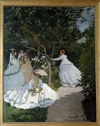 Mulheres no Jardim uma Cidade de Avray Grupo de jovens mulheres em um jardim de flores. Pintura de Claude Monet (1840-1926). 1867. Dim. 2,55 x 2,05 m. Paris, Musee d