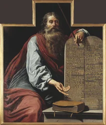 Moise et les dix commandements - Moses with the Ten Commandments, de Vignon, Claude (1593-1670). Óleo sobre tela. Dimensão : 160x131,5 cm. Nationalmuseum Stockholm