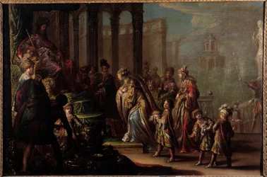 Salomão e a Rainha de Saba também diz "Ester antes de Assuerus 1er (Xerxes 1er)" Pintura de Claude Vignon (1593-1670) Sol do século XVII. 0,8x1,19 m Paris, msuee du Louvre