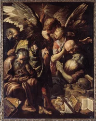 A morte de Santo António (Santo António Magno, 250/51-356) (ou Santo António Eremita ou Santo António Abade). Pintura (Vanite) de Claude Vignon (1593-1670)