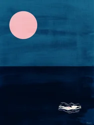 Impressão artística abstrata do oceano «Midnight Swim Pink Moon»