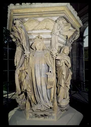 Rei Davi ladeado por Moisés e Jeremias, detalhe do pedestal hexagonal do Poço de Moisés, 1395-1404 pedra para detalhes ver 86117-19