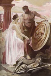 O escudo de Aquiles criado por Vulcano. Ilustração de Clement Gontier (1876-1918) para "A Ilíada" de Homere (Omero). Paris, Henri Laurens