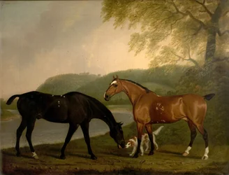 Cavalos e cão em uma paisagem, c.1830