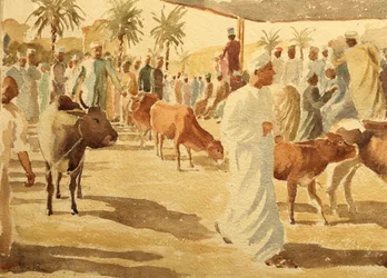 Mercado de gado, Nizwa, Omã (2), 2018 (aguarela)