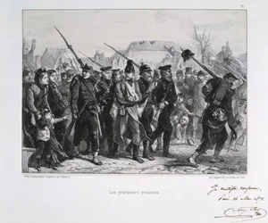 Guerra Franco-Prussiana 1870-1871: prisioneiros de guerra prussianos. De uma série de litografias de Clément-Auguste Andrieux sobre as Guardas Nacionais.