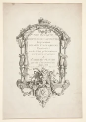 Página de título de New Trophees ou cartouches representando as artes e ciências