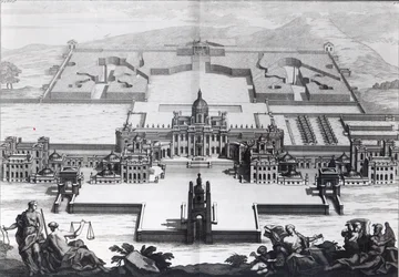Castelo Howard, de "Vitruvius Britannicus" por Colen Campbell, gravado por Hendrik Hulsbergh, c.1718-20