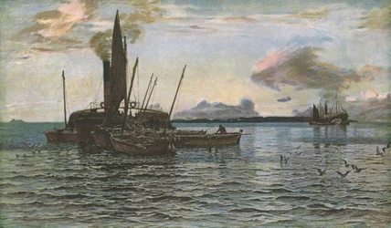 O mercado de arenques no mar no Loch Fyne, Argyll, 1884, c1930.