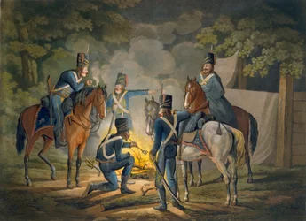 Hussardos prussianos em um piquete da noite, c.1799-1802