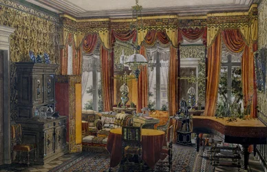 Sala de estar de Berlim, aquarela de Conrad von Muralt (1779-1869)
