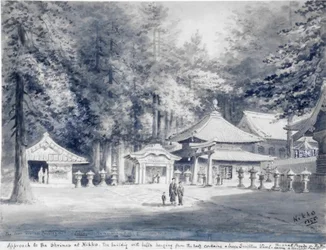 Aproximação aos santuários de Nikko. (aguarela)