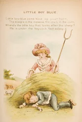 Little Boy Blue, de rimas e contos de Old Mother Goose, publicado por Frederick Warne und Co., c.1890s (chromolitho)
