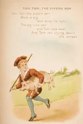 Tom, Tom, o filho de Pipers, de rimas e contos de Old Mother Goose, publicado por Frederick Warne und Co., c.1890s (chromolitho)