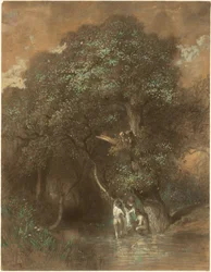 Banhistas junto a um carvalho gigante, c.1842-1844 (carvão sobre papel)