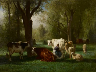 Paisagem com gado e ovelhas