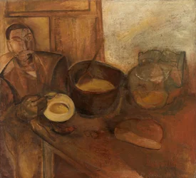 Homem a comer sopa de leite (óleo sobre tela)