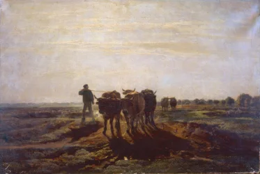 Paisagem plana com bois