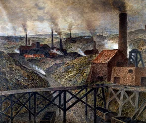 No Black Country. Paisagem industrial de fábricas e chaminés.