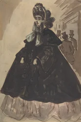 Uma dama de gorro e casaco, século XIX.