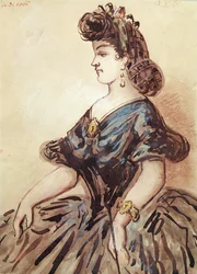 Meio comprimento, retrato, de, um, mulher, (wc, e, tinta, ligado, paper)