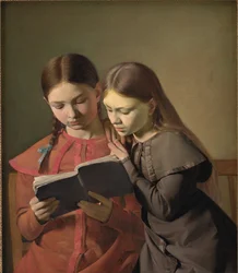 As irmãs do artista Signe e Henriette lendo um livro