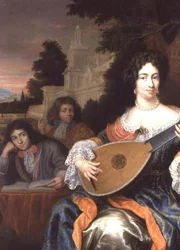 Uma mulher tocando alaúde, com seus dois filhos atrás dela (não é o mesmo que 51651)
