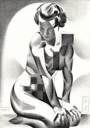 Figura contemplativa em estilo Art Déco