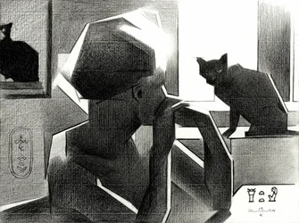 Rainha egípcia e gato preto