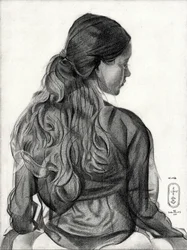 Desenho de uma mulher pensativa