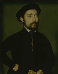 Retrato de um homem com uma luva (óleo sobre madeira)