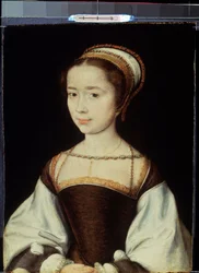 ""Retrato de uma jovem"" Pintura de Corneille De Lyon (Corneille de Haia) (1500/1510-1574) 1530 Dim. Aproximadamente 20x15,5 cm São Petersburgo, Museu Hermitage