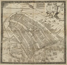 Alemão: Die berühmte Handelsstadt Amsterdam
Neerlandês: De vermaerde koopstadt van Amstelredam