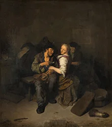 Jovem casal em uma taverna