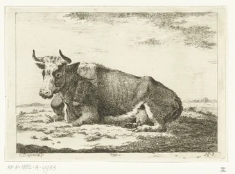 Paisagem com vaca reclinável com chifres
Vacas (título da série)