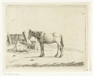 Paisagem com cavalo e duas vacas na cerca