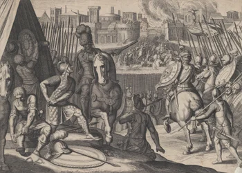 Placa 2: A cidade de Roma tomada pelo Condestável de Bourbon, dos Triunfos de Carlos V, 1614.