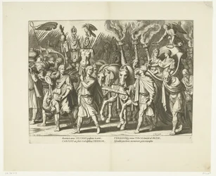 Triomfwagen van Karel V e Ferdinand, na de bevrijding van Wenen van de Turken, ca. 1532, nº. 7 Scenes uit het leven van Karel V (título da série) A vida do imperador Carlos V. em gravuras muito bonitas, gravadas nos desenhos do famoso A. Tempest