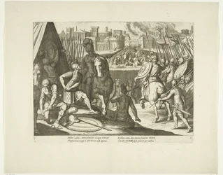 Verovering de Roma, 1527, nr. 2 Scenes uit het leven van Karel V (título da série) A vida do imperador Carlos V. em belíssimos entalhes, gravada nos desenhos do famoso A. Tempeste, por dois dos mais hábeis Mestres J. de Gein & C. Boel. No