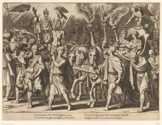 Marcha de vitória de Carlos V e do seu irmão Ferdinand I após a libertação de Viena, 1529
Triunfos de Carlos V (título da série)