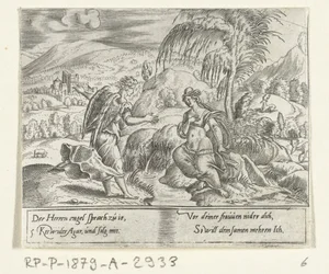 Um anjo leva Hagar de volta A Vida de Abraão (título da série)