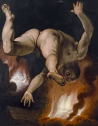 A queda de Ixion (O rei dos Lapithes, nu, cai no fogo do inferno), c.1588 (óleo sobre tela)