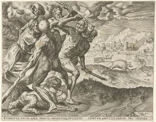 Hércules mata Geryon e o seu cão
Obras de Hércules (título da série)