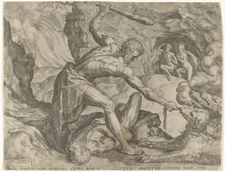 Hércules arrasta o Cerberus para fora do inferno
Obras de Hércules (título da série)
