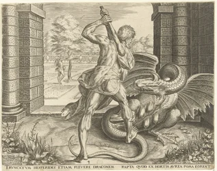 Hércules rouba as maçãs de ouro das Hespérides Trabalhos de Hércules (título da série)