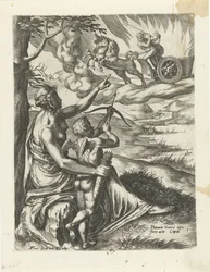 Vênus ordena que Amor perfure o coração de Plutão com uma flecha A História de Plutão e Proserpina (título da série)