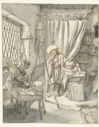 Um artista com um modelo em seu estúdio Pintor com um modelo em seu estúdio