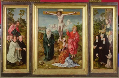 Tríptico da Crucificação: Santa Bárbara com os doadores (ala direita); São Tiago Maior com os doadores (ala esquerda); A Crucificação (centro)